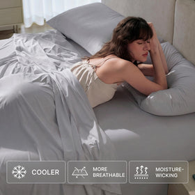 Breescape cooling sheets king size close-up fabric texture emphasizing BlendTek moisture-wicking material