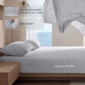 Breescape cooling sheets king size deep pocket feature securing a pillow-top mattress