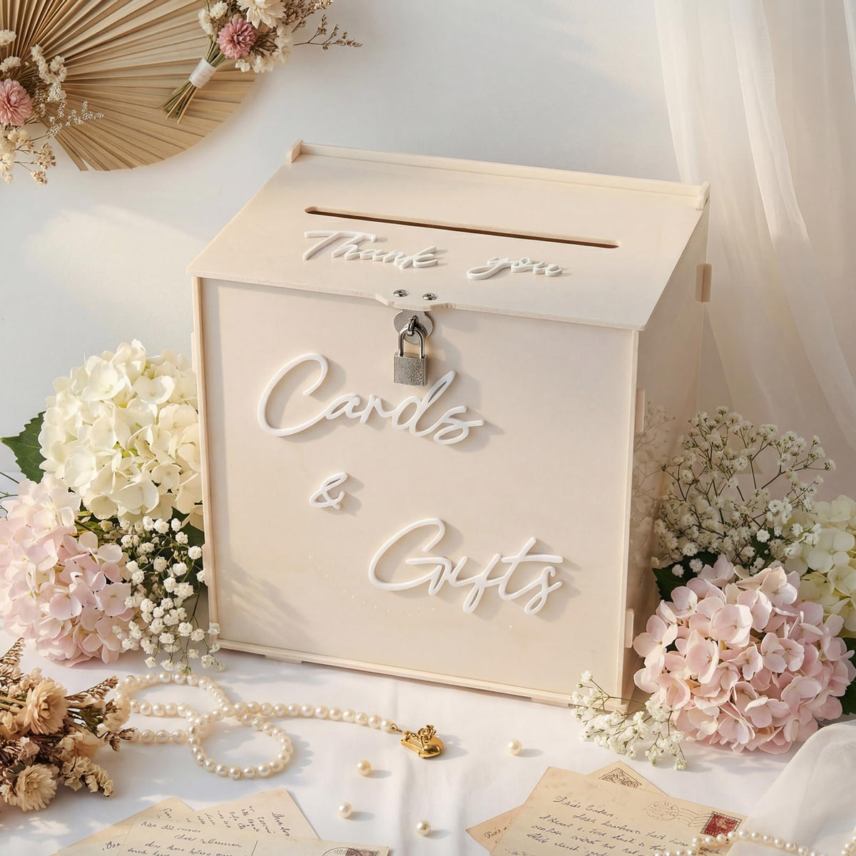 BreezeHug light beige card box front view with gift slot and elegant display.