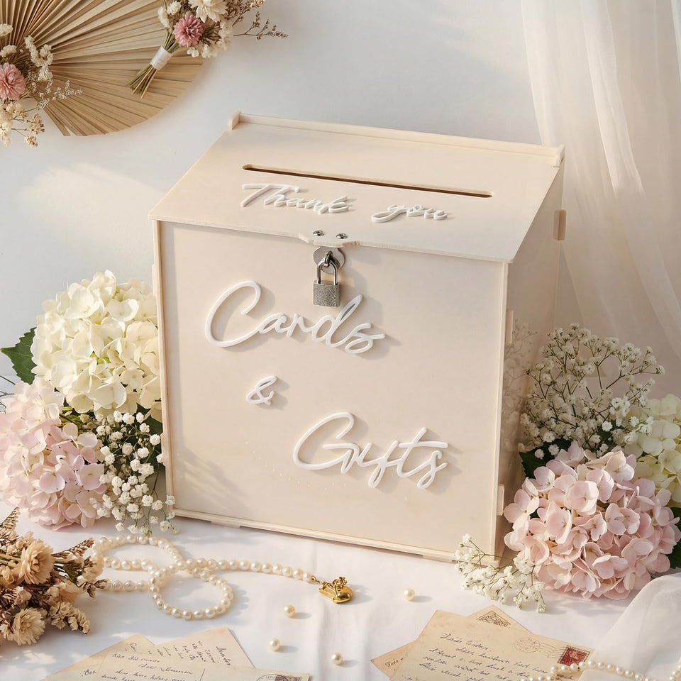 BreezeHug light beige card box front view with gift slot and elegant display.