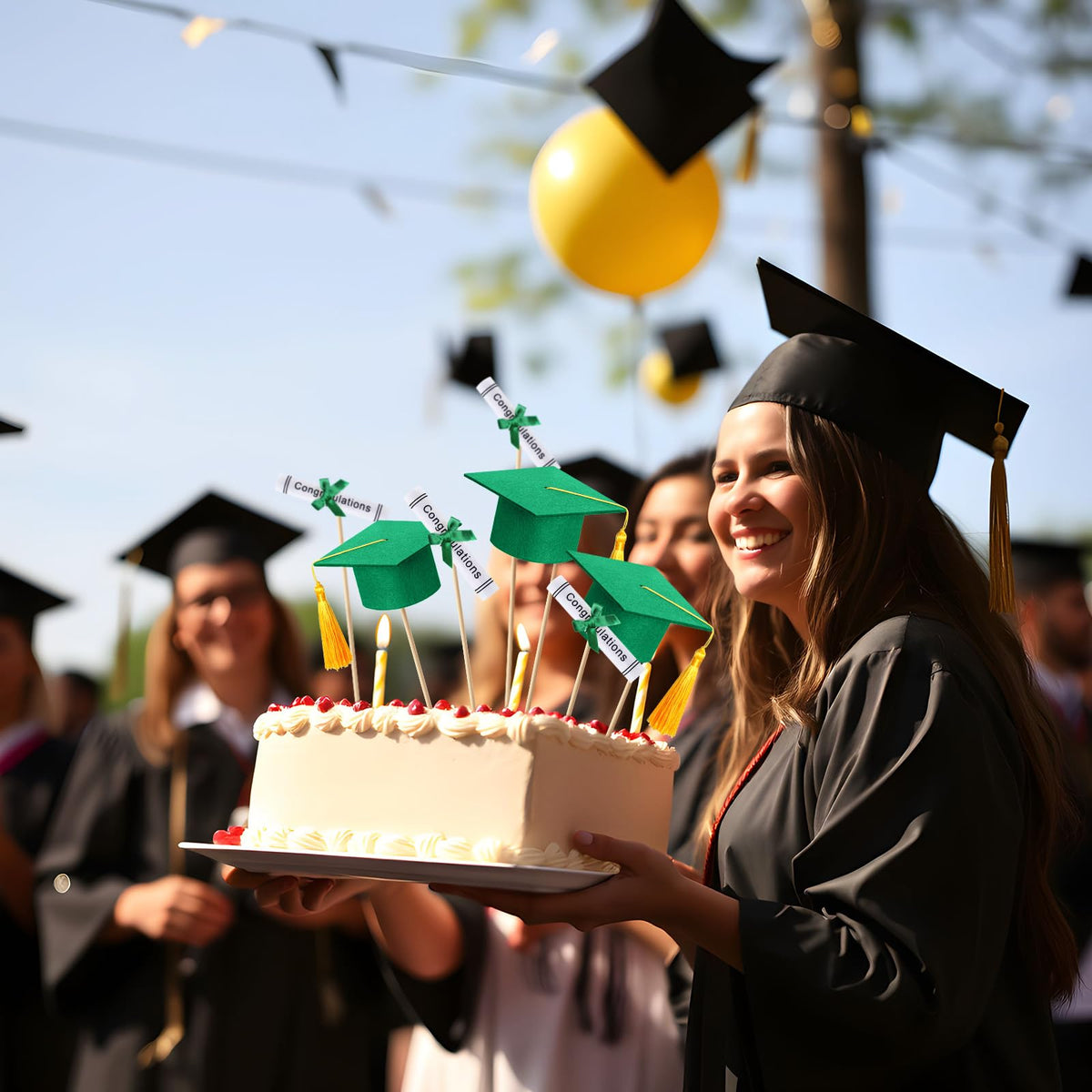 Breling cake and flower topper for memorable graduation photos