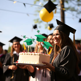 Breling cake and flower topper for memorable graduation photos