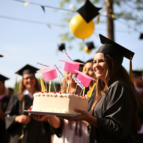 Breling grad decor as cake topper with cap and diploma accents