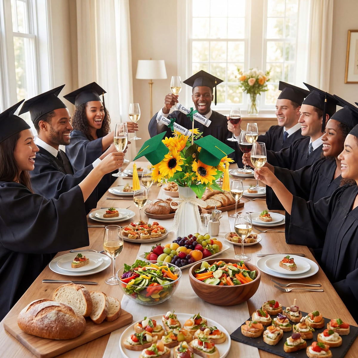 Breling centerpiece set with six caps and six scrolls for grad tables