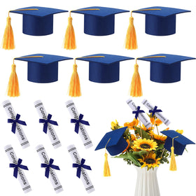 Breling graduation cap with blue felt and gold tassel for celebratory decor.