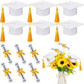 Breling white graduation cap with gold tassel for centerpiece or cake topper