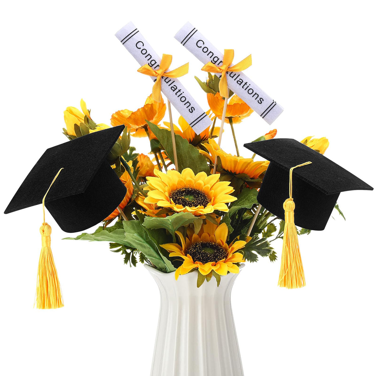 Breling graduation scroll diploma with gold bow, ideal as cake toppers or centerpiece accents.
