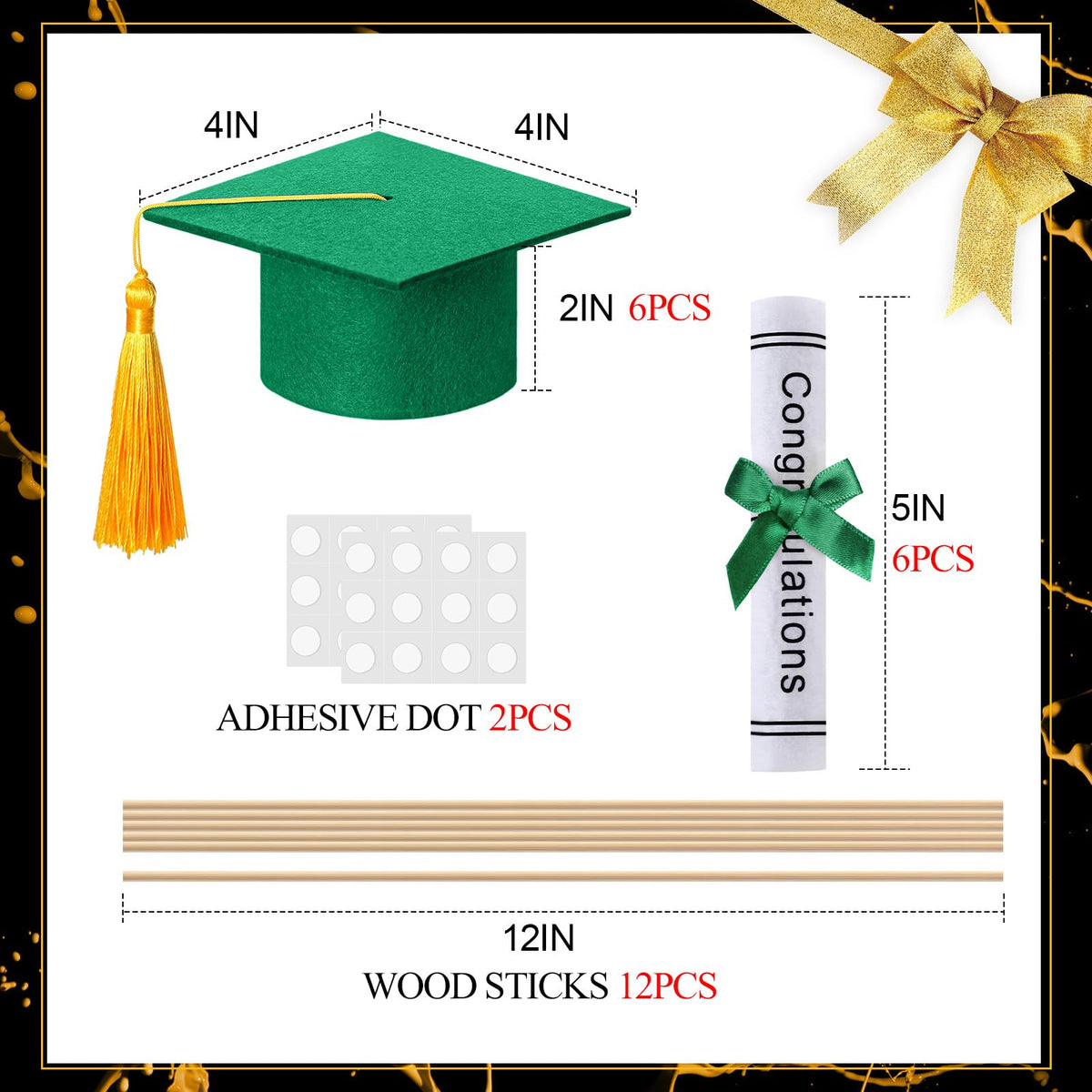 Breling graduation scroll diploma with gold bow for centerpiece or cake topper
