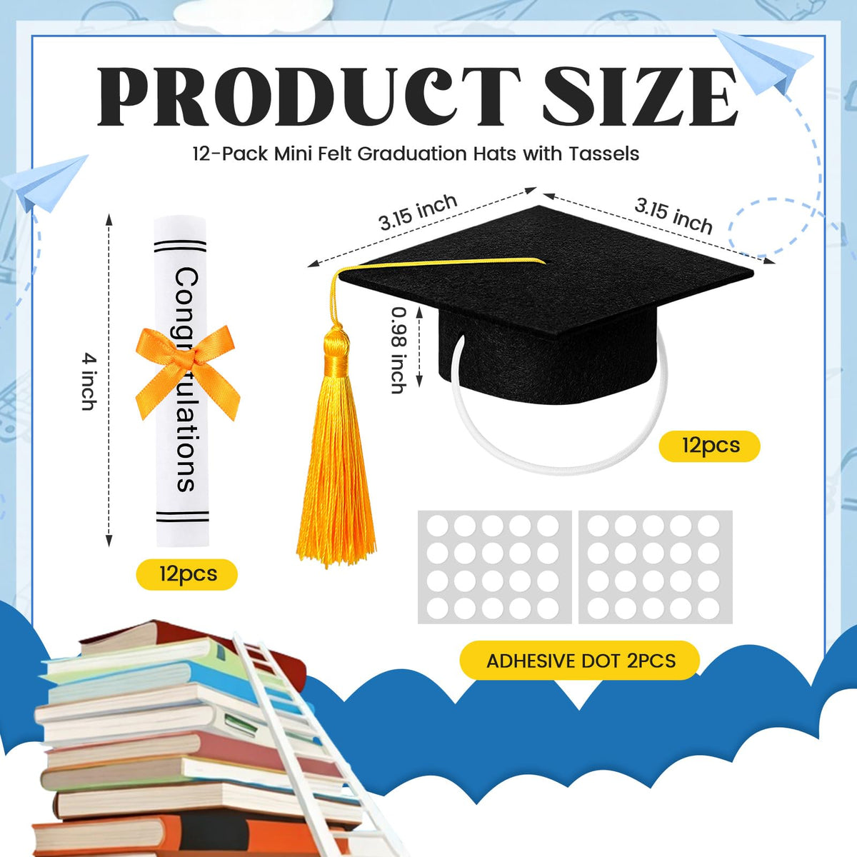 Breling mini plush graduation cap with tassel for pet costumes.