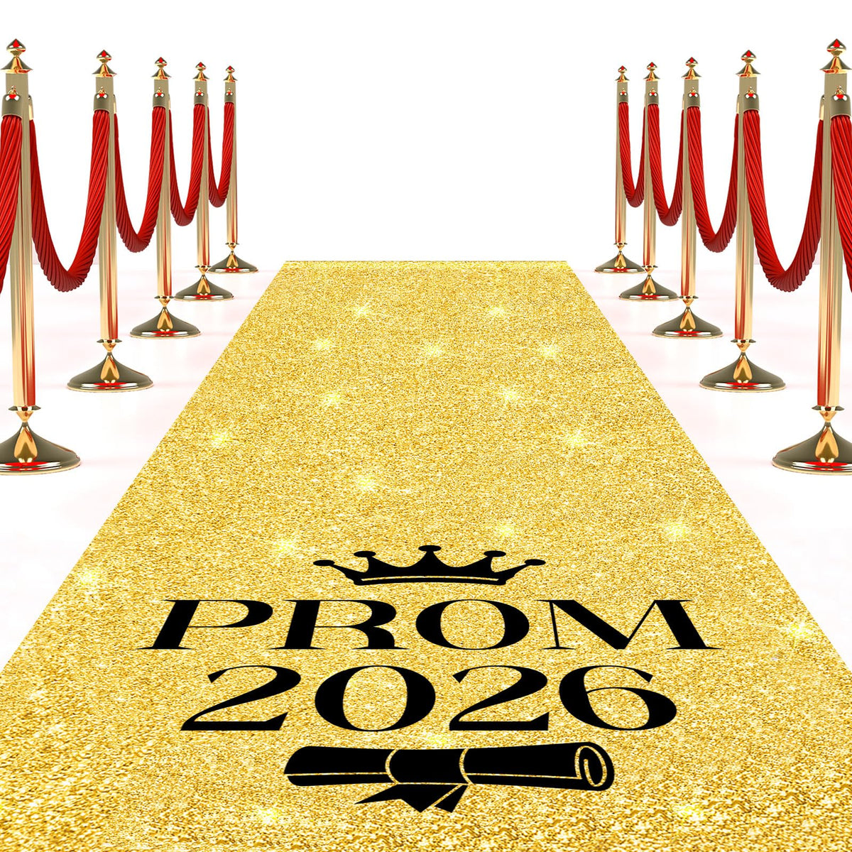 Breling Prom 2026 gold carpet runner enhances aisle drama and photo moments.