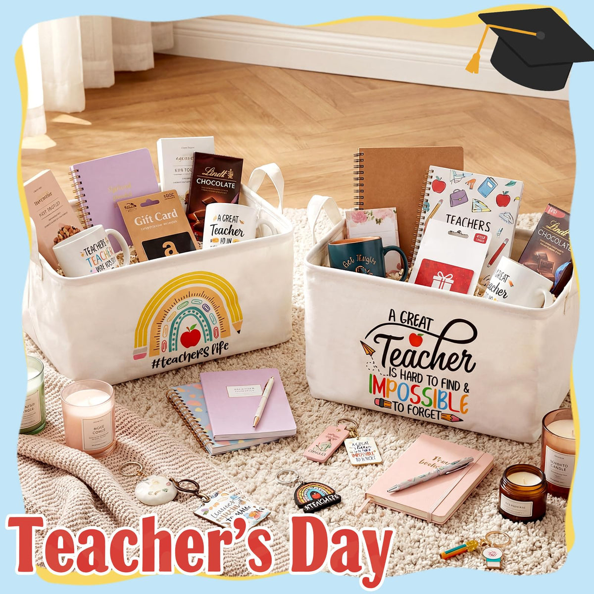 Breling teacher basket with pencils and apples design for gifting.