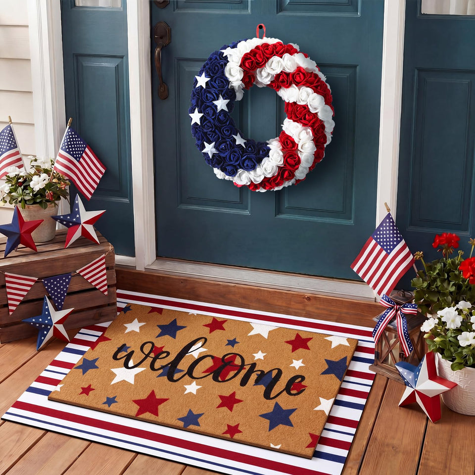 Breling welcome mat in coir traps dirt and welcomes guests