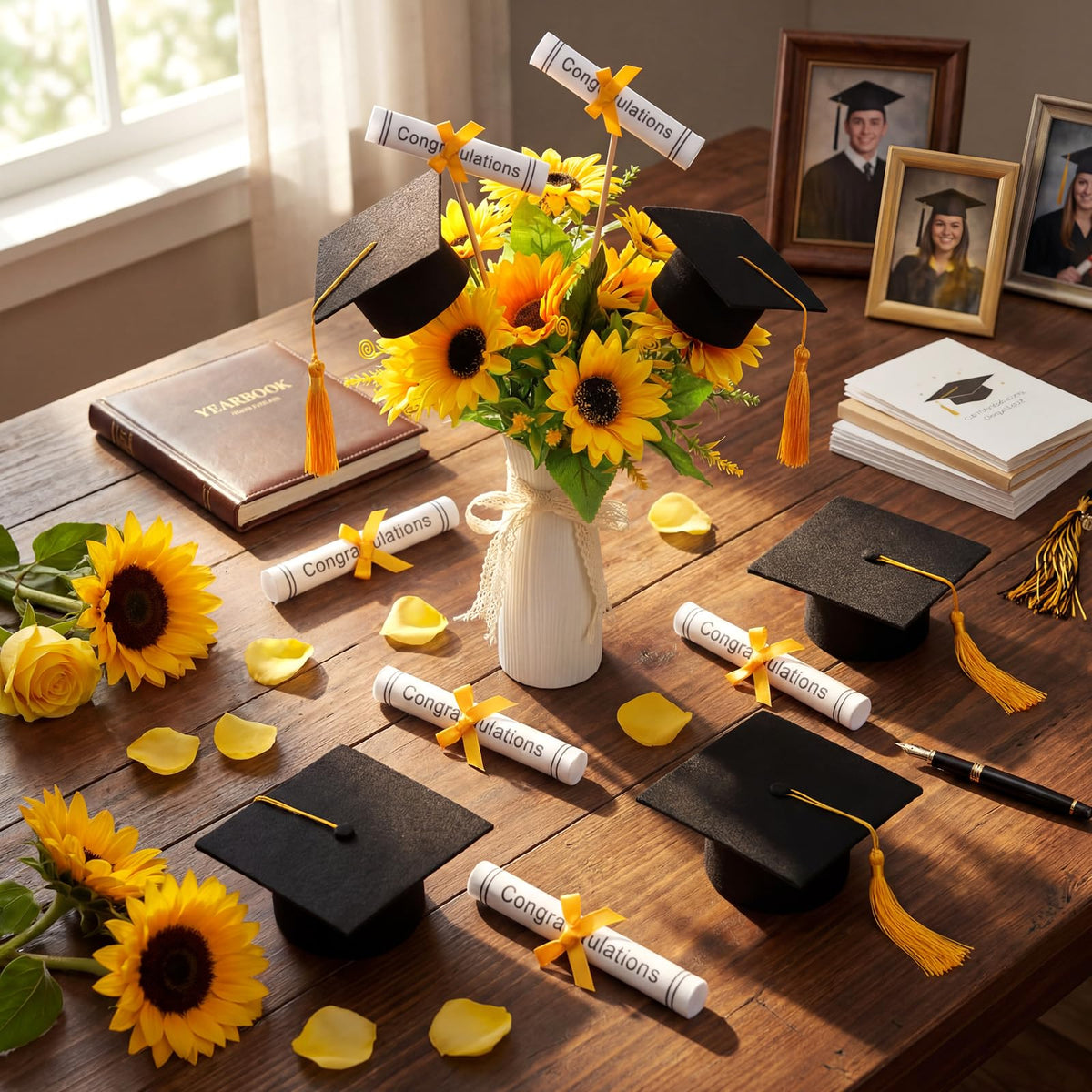 Breling wooden sticks support graduation toppers for centerpieces
