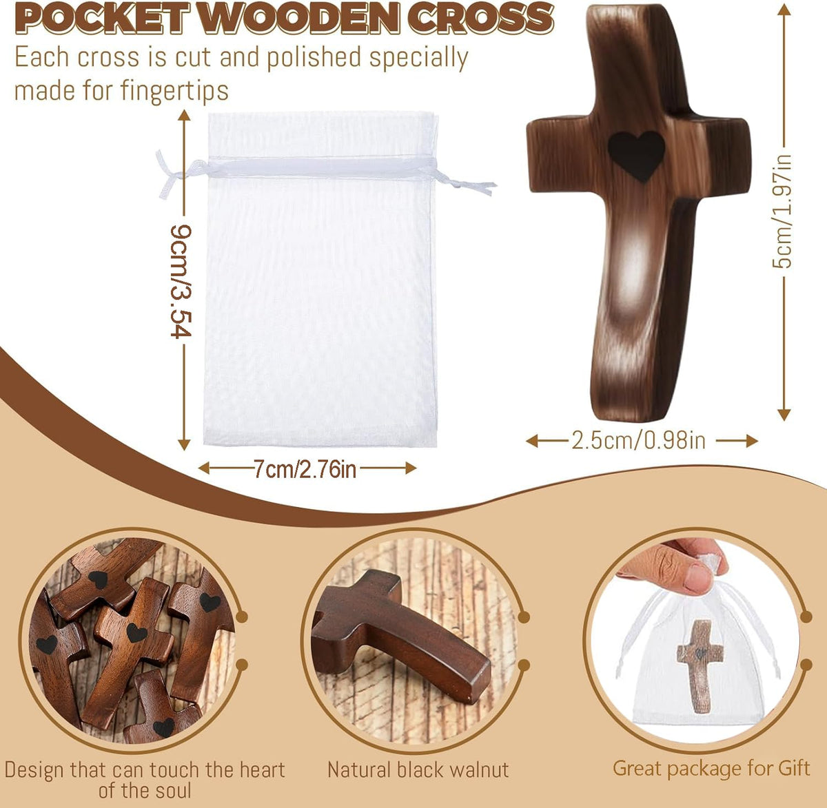 Brevynx durable black walnut cross with smooth grip for calming touch.