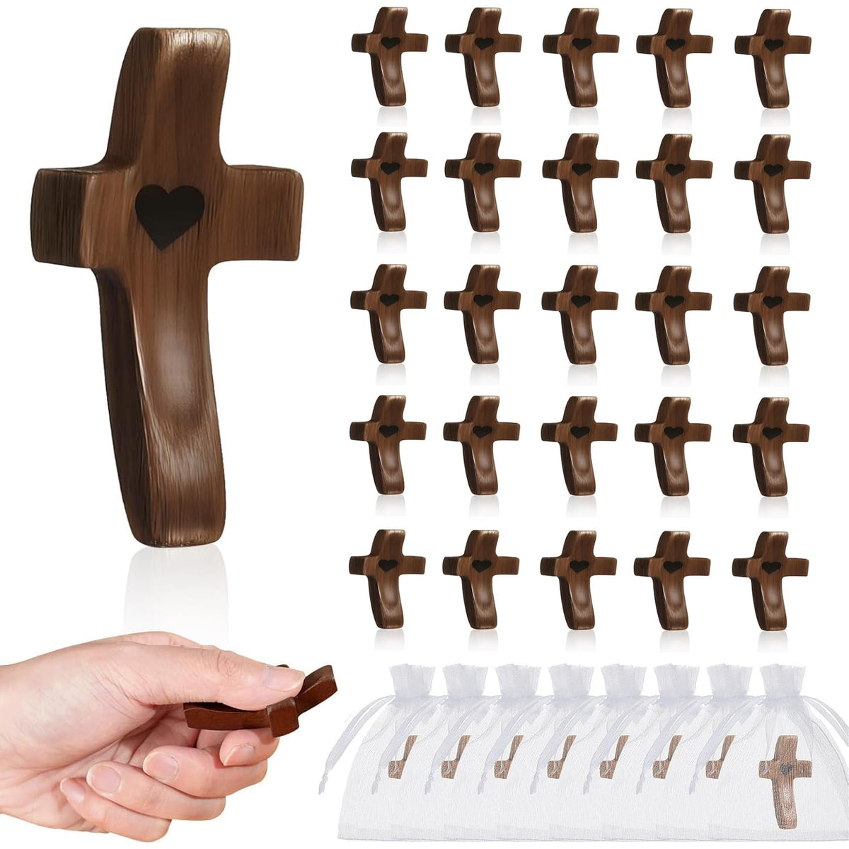 Brevynx handcrafted pocket cross with walnut heart detail for meditation and prayer.