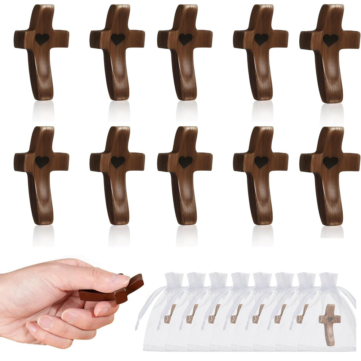 Brevynx handmade wooden cross fidget with heart detail for focused prayer and tactile calm.