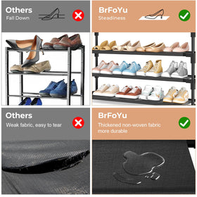 BrFoYu 5-Tier Shoe Rack adjustable layer height accommodates various shoe sizes.
