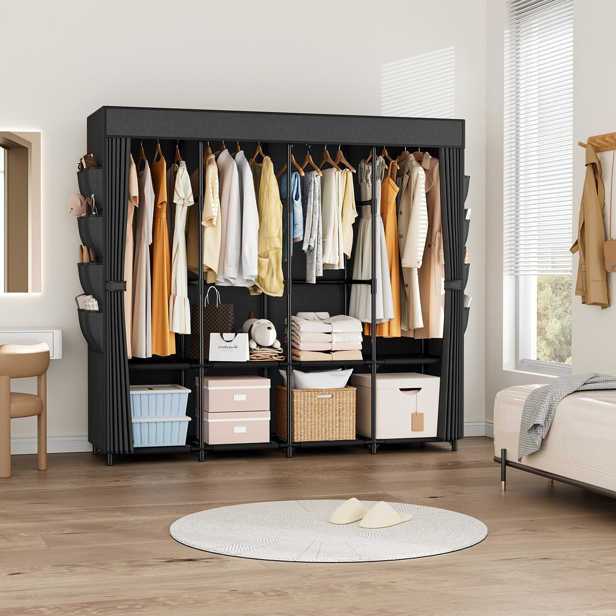 BrFoYu spacious 64.6-inch wardrobe supports assorted outfits and storage.
