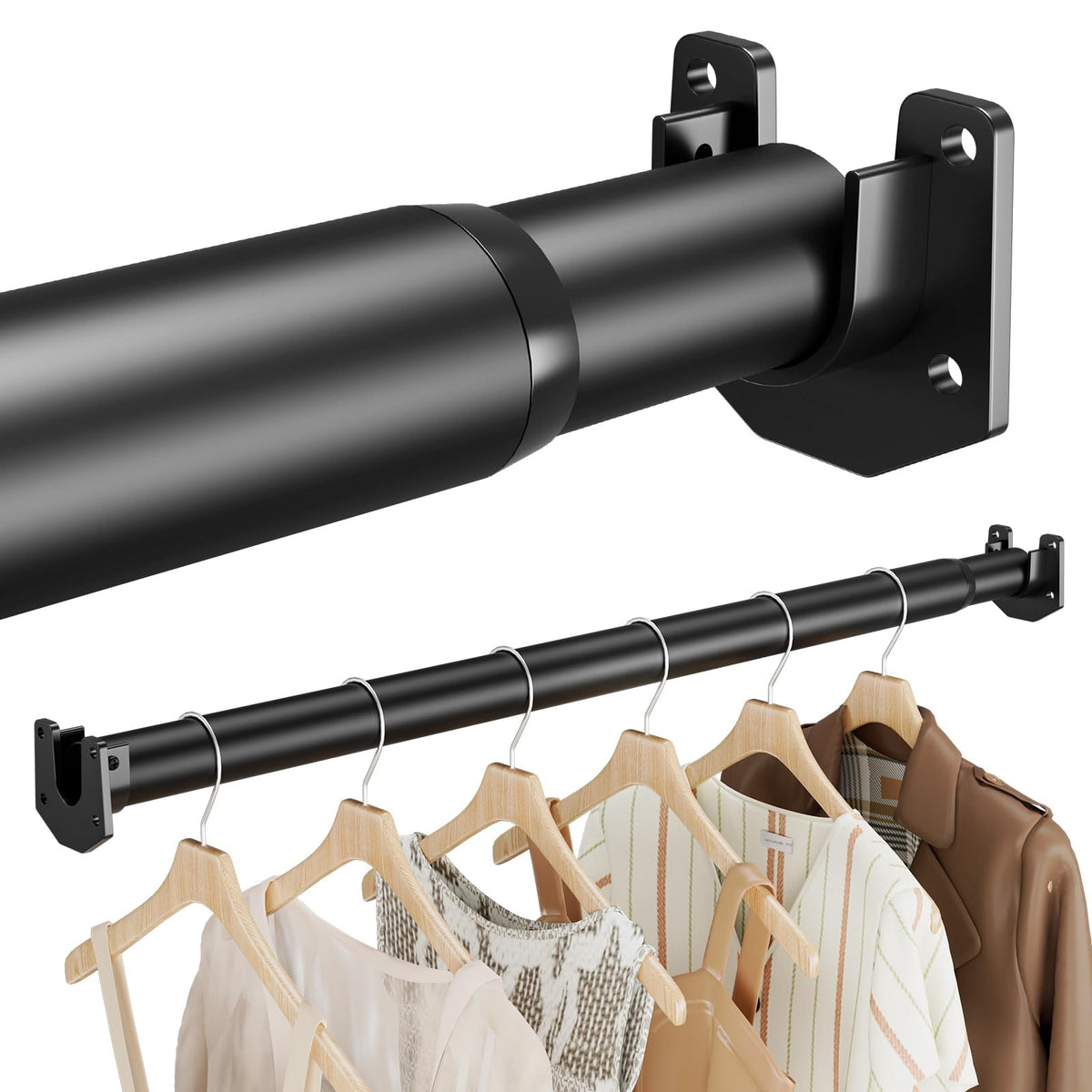 BrFoYu closet rod extended to 84 inches for versatile wardrobe organization