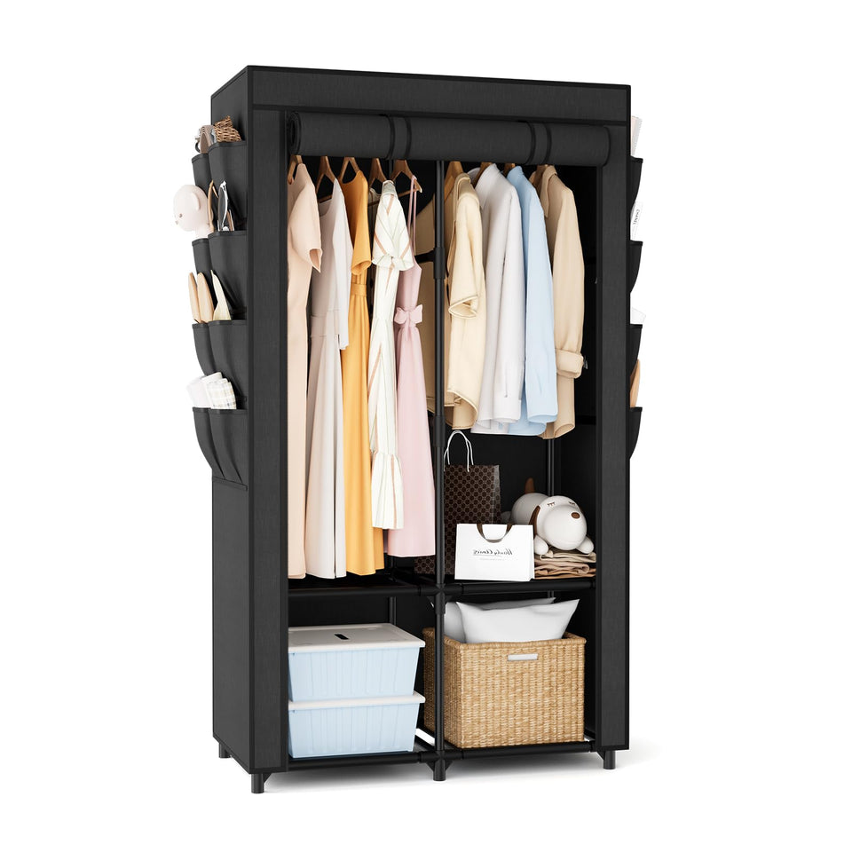 BrFoYu compact-size closet design keeps clothes neatly organized and saves space.