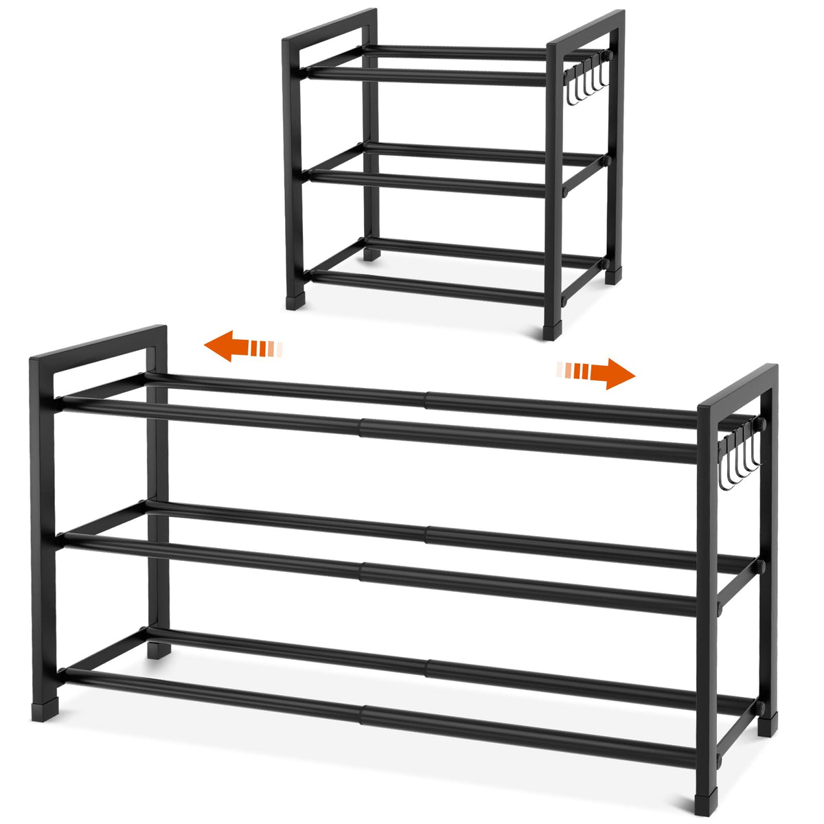 BrFoYu expandable shoe rack shows width adjustment for tight spaces.