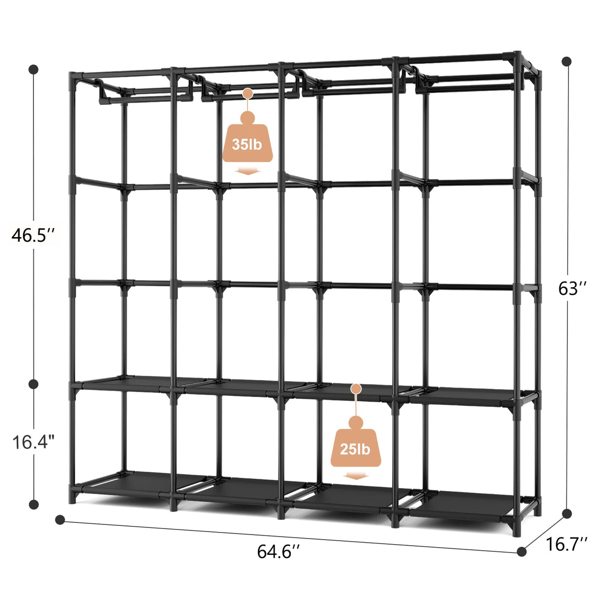 BrFoYu closet interior showing four hanging rods for organized garments.