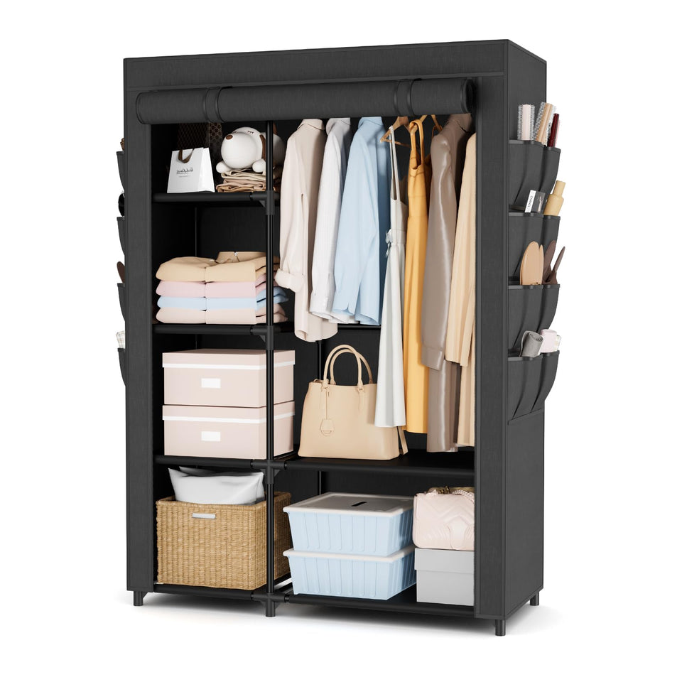 BrFoYu portable closet with hanging rod keeps outfits organized and accessible.