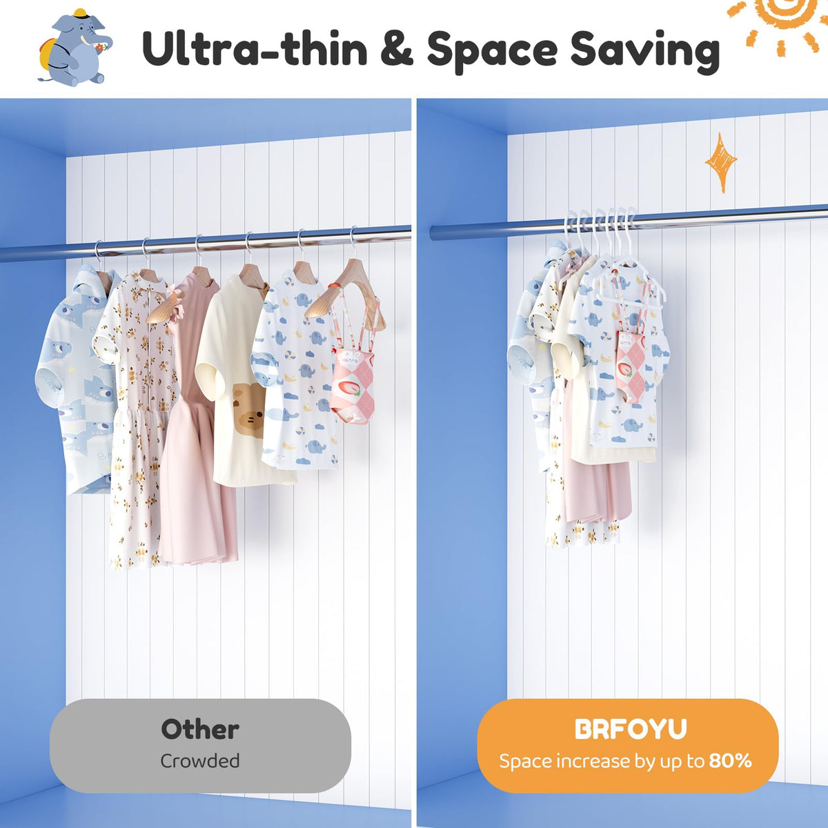 Notched shoulders secure dresses and camisoles on BrFoYu hangers.