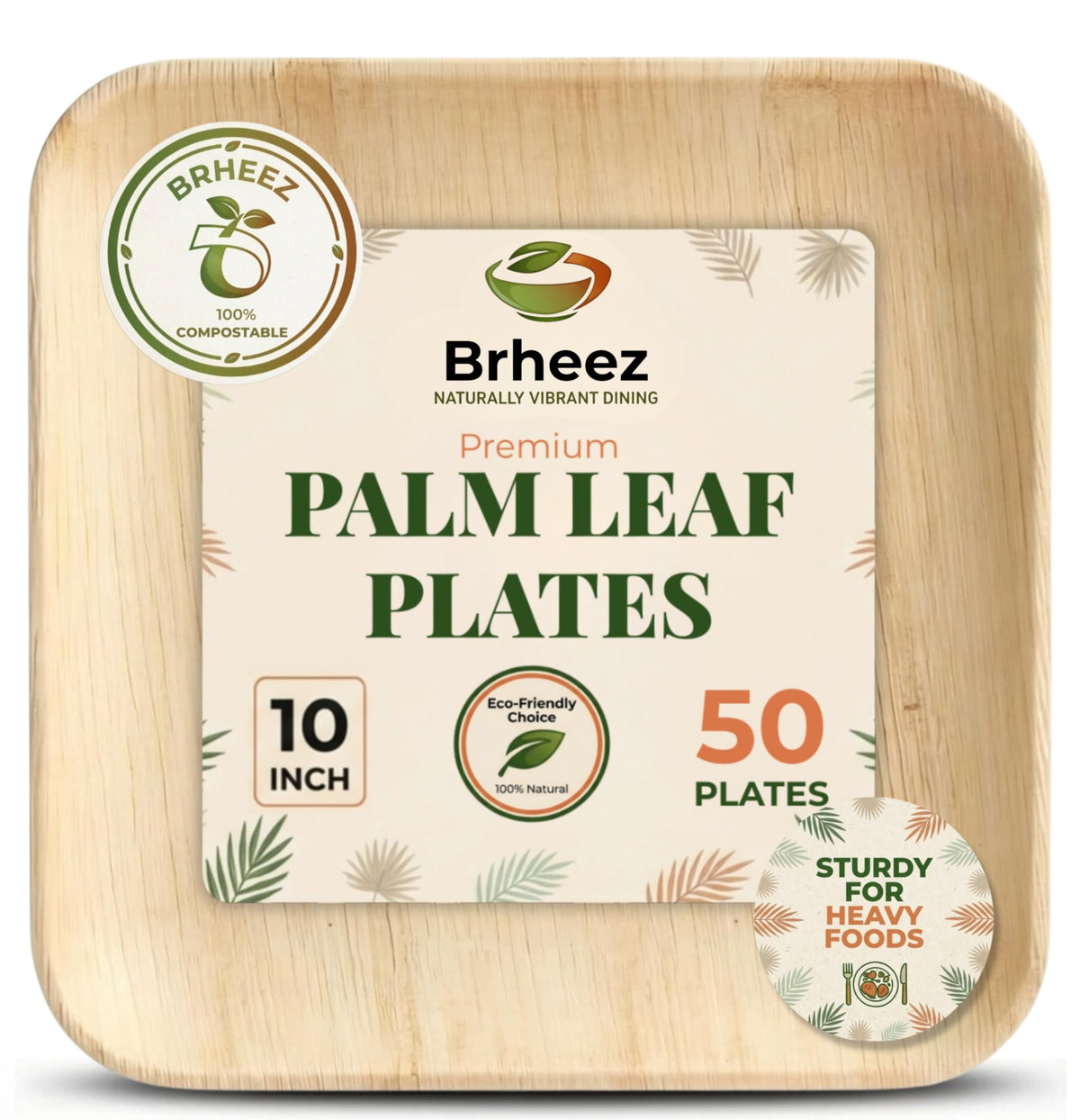 Brheeze bamboo plates 10 inch with natural leaf design for an elegant table setting.
