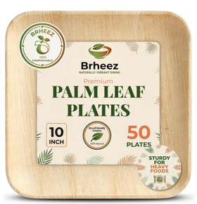 Brheeze bamboo plates 10 inch with natural leaf design for an elegant table setting.
