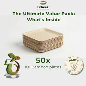 Brheeze wedding table setup featuring bamboo plates for rustic charm.