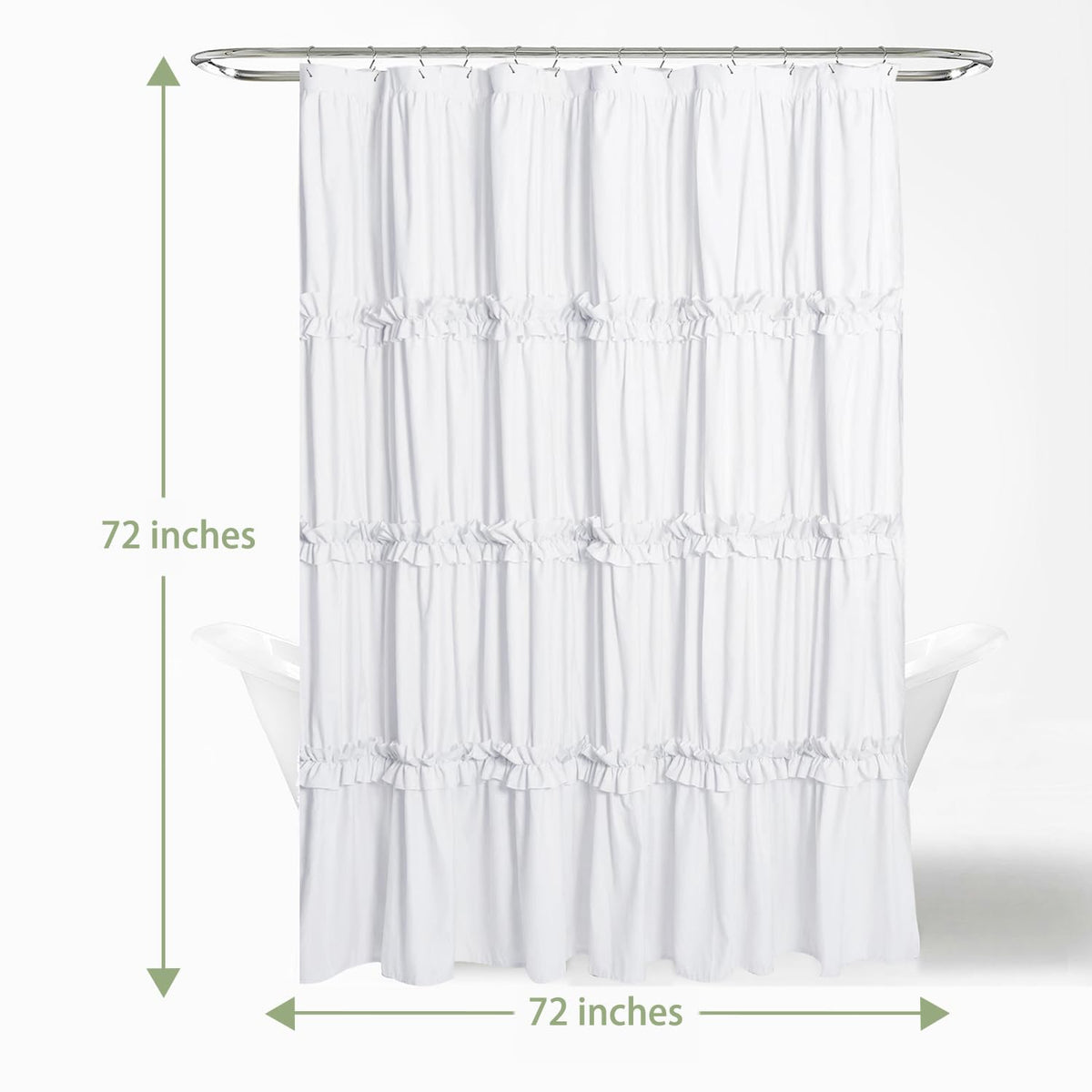 BRHF Farmhouse Ruffle Shower Curtain features easy 12-hole installation and quick drying.