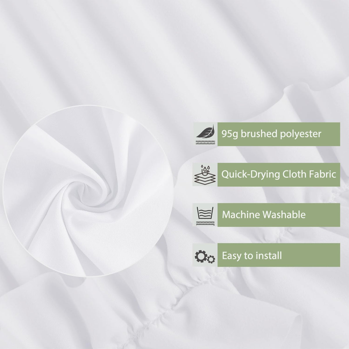 BRHF Farmhouse Ruffle Shower Curtain highlights handcrafted ruffles for timeless cottage charm.
