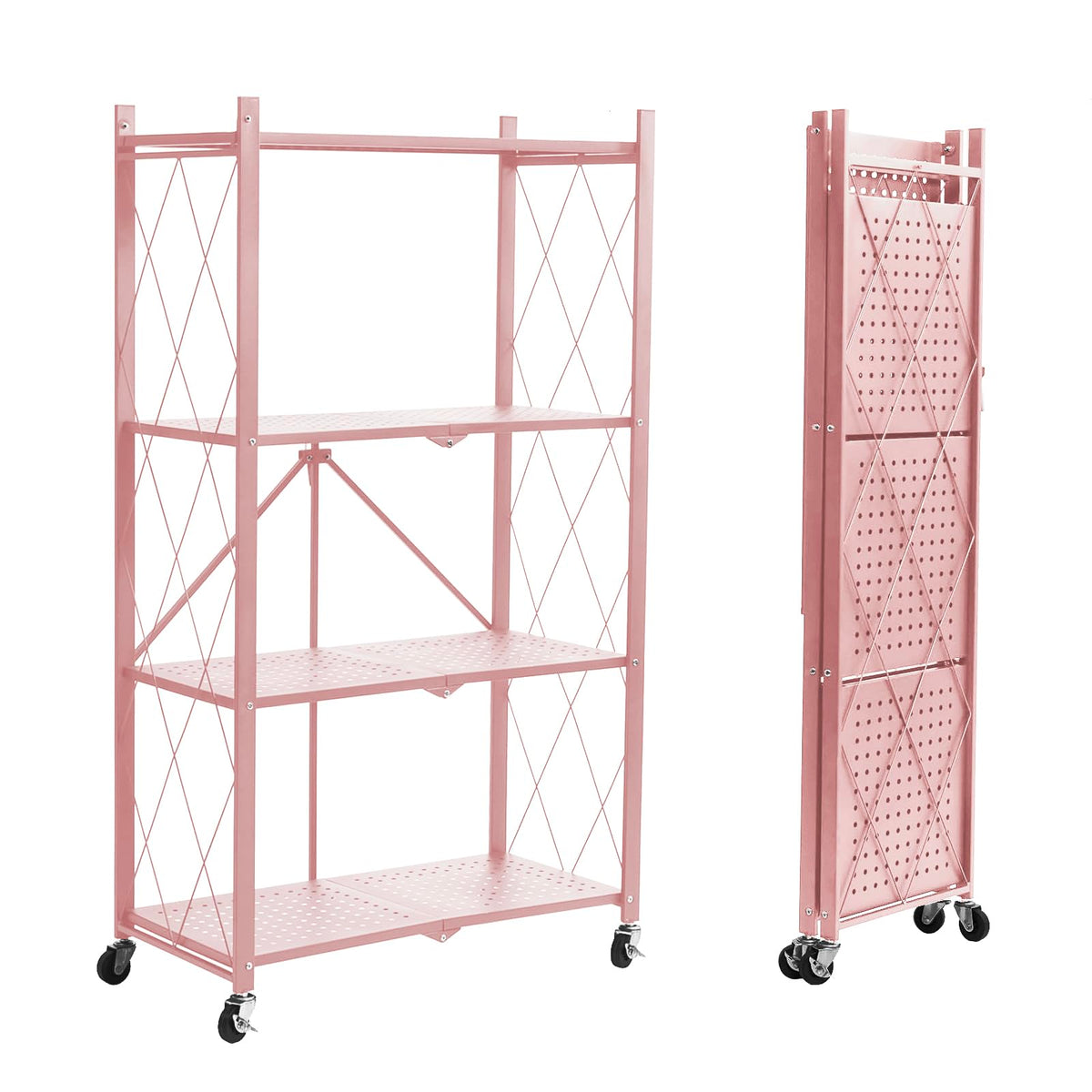 BRIAN & DANY 4-tier shelf with attachable wheels for quick setup.