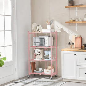 Each shelf can support up to 60 pounds of items.
