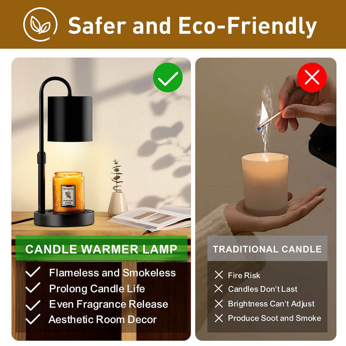 Briever candle warmer height adjustment fits various candle sizes for even melting