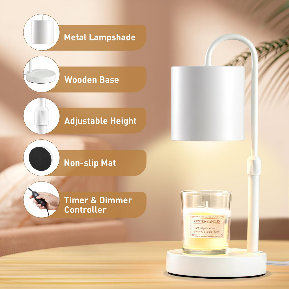 Briever candle warmer lamp timer enables worry-free use when away.