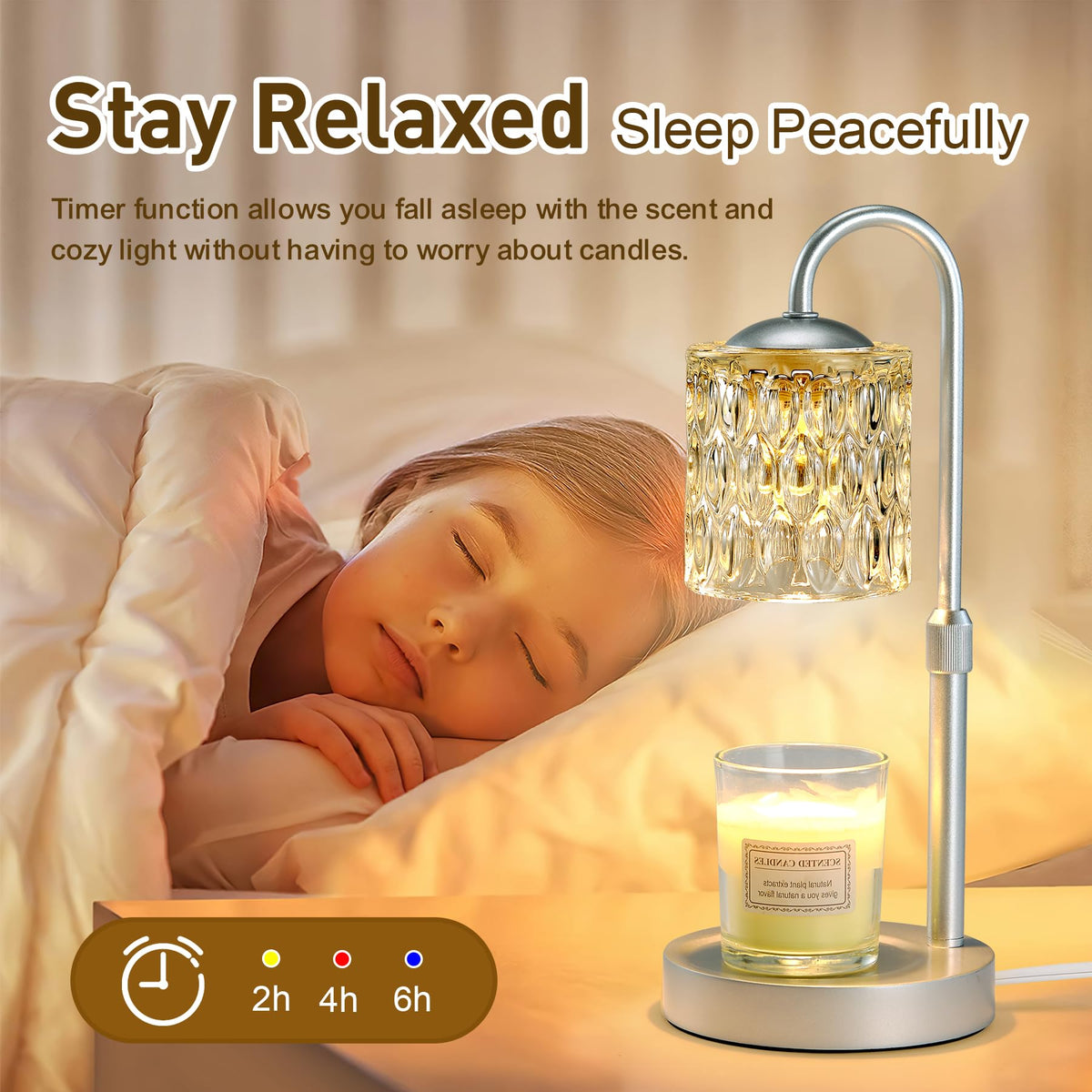 Briever candle warmer timer display with 2/4/8 hour options for scheduling.