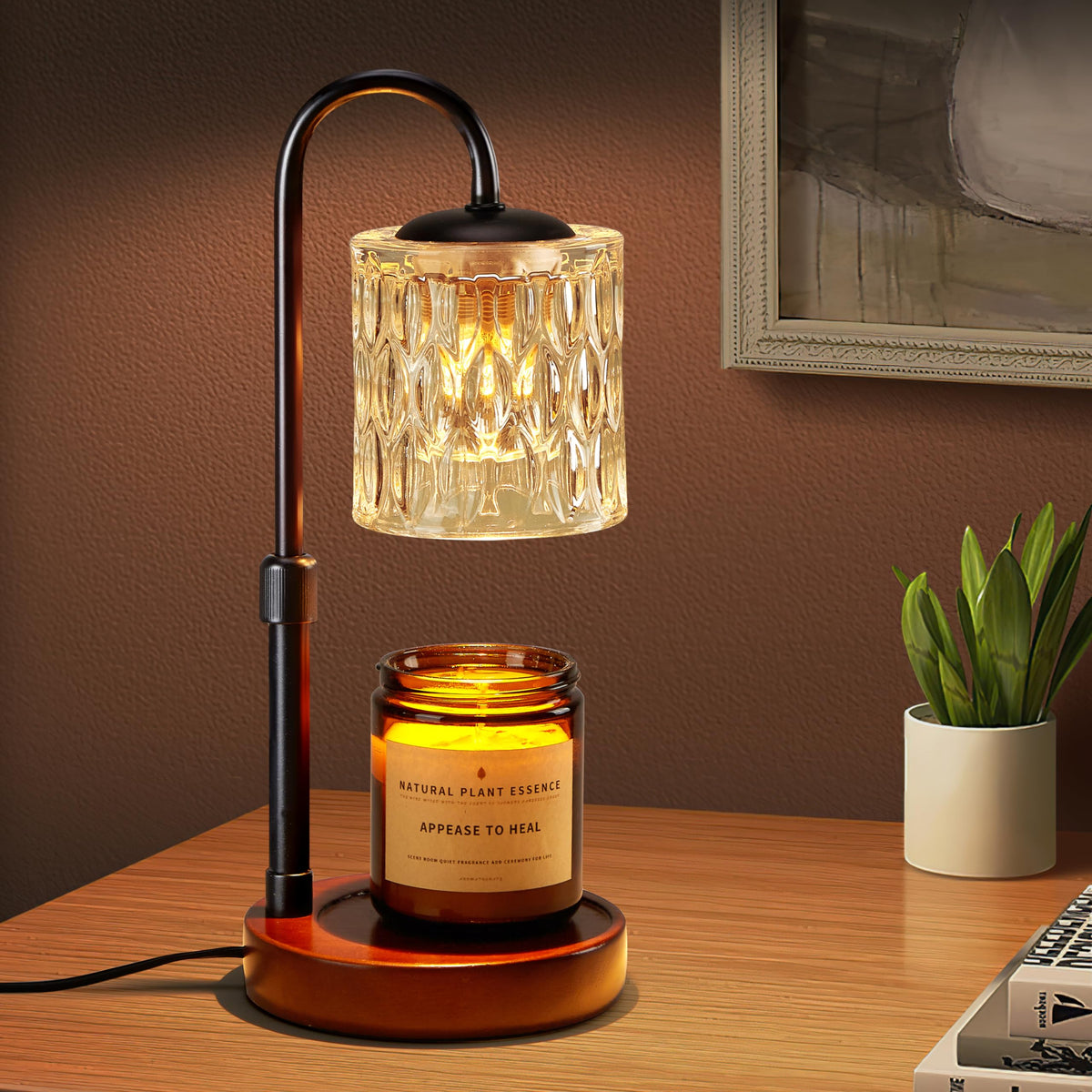 Briever candle warmer base glows softly for a cozy atmosphere.