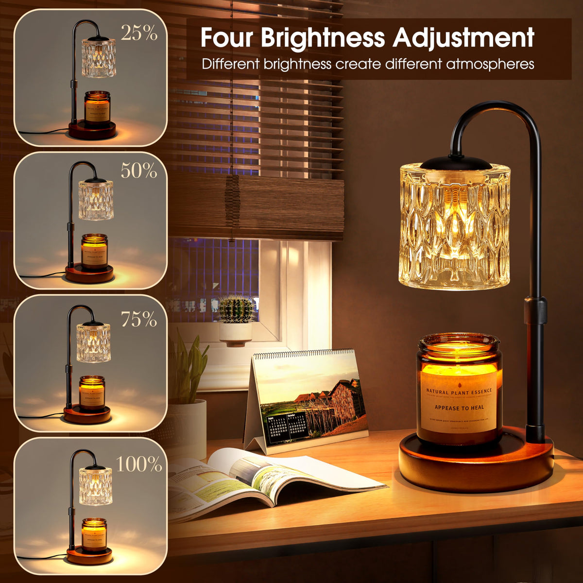 Briever candle warmer glass shade provides elegant lighting while melting fragrance.