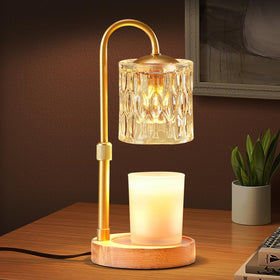 Briever candle warmer lamp base with wooden stand for safe fragrance diffusion.
