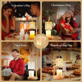 Briever candle warmer lamp with wooden base, glass shade, and metal body.