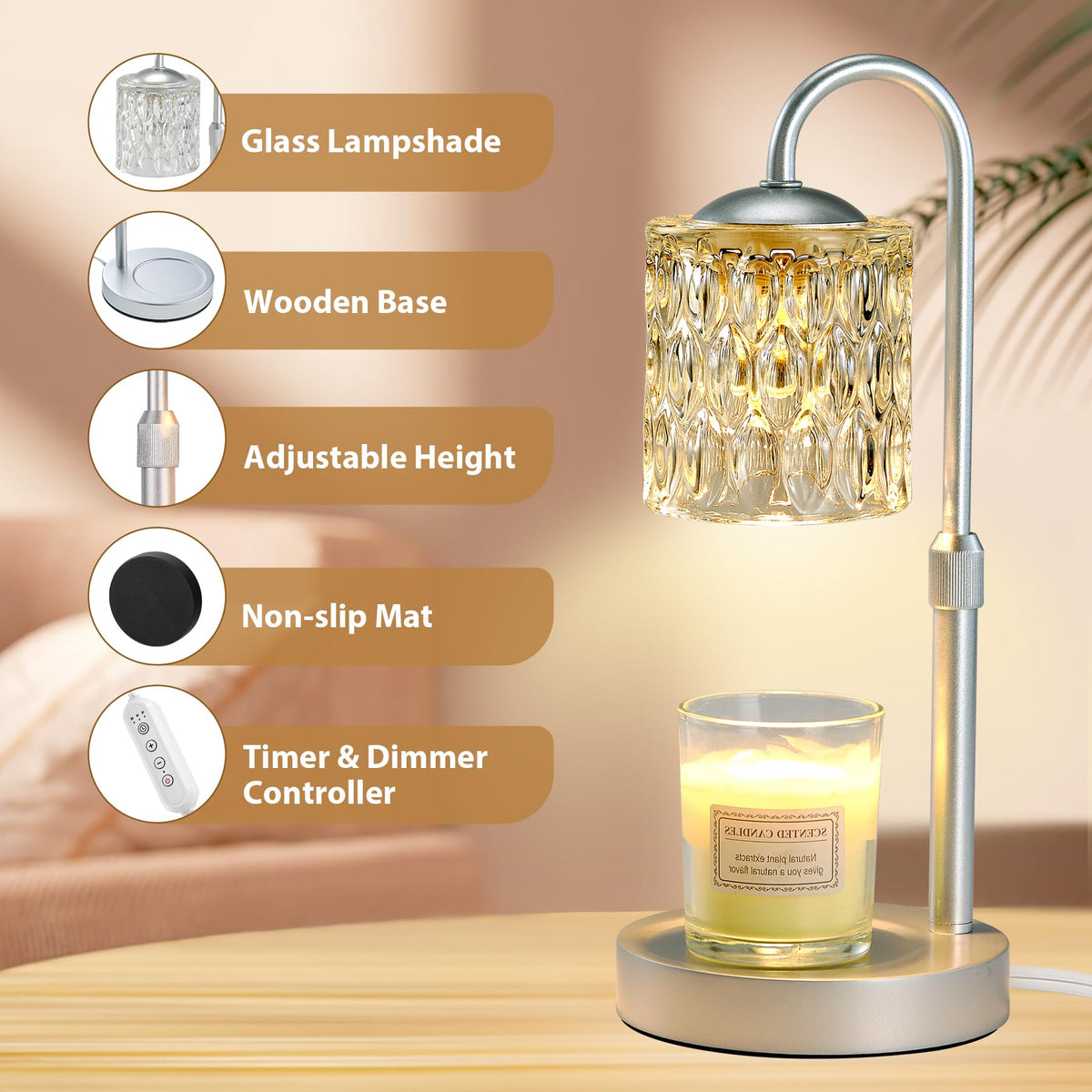 Briever dimmable candle warmer top view highlights precise temperature control.