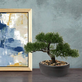 Briful artificial bonsai elevates bedroom and bathroom decor.