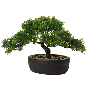 Briful artificial bonsai tree with ceramic pot adds calm to living room decor.