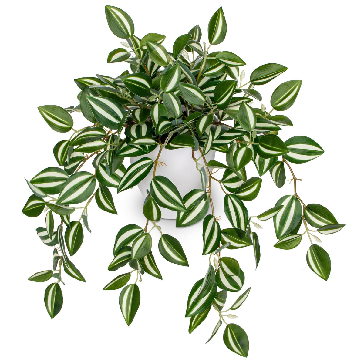 Briful artificial hanging plant with watermelon peperomia leaves for maintenance-free shelf greenery.