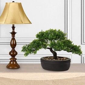 Briful faux bonsai greenery enhances living room with vibrant, lasting color.