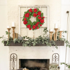 Briful geraniums wreath suitable for indoor or outdoor display and longevity.