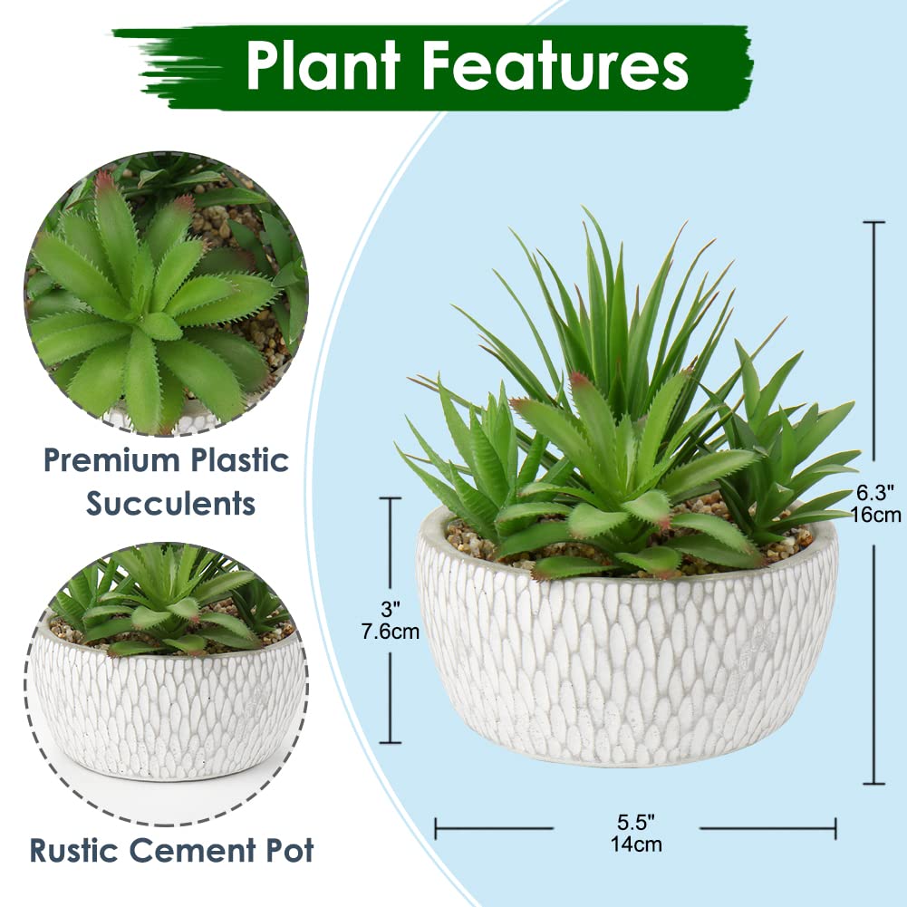 Briful small artificial succulent on cement pot enhances desk or shelf with natural charm.