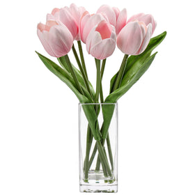 Briful pink tulip artificial in clear vase for durable year-round decor.